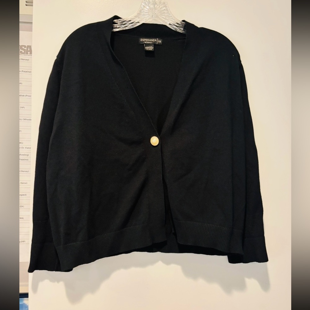 ESPERANZA Black Cardigan with Gold Button, Size 2X - Picture 1 of 3
